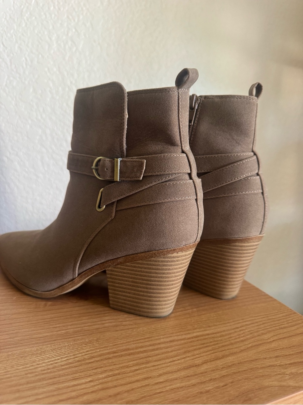 Women's Taupe Ankle Boots with Stacked Heel